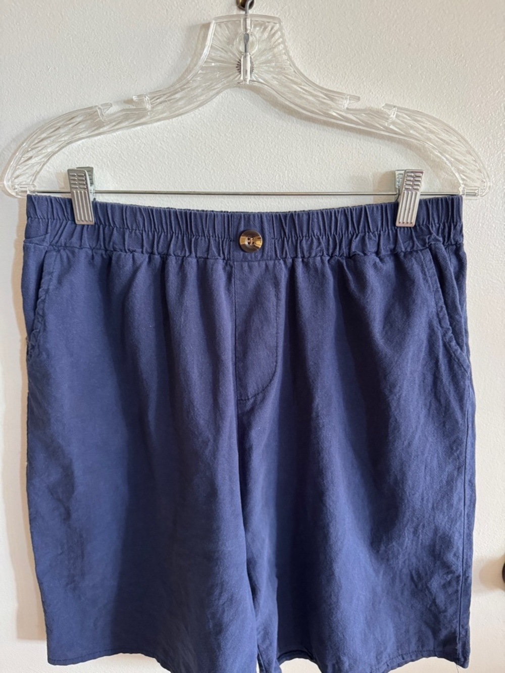Women's Cotton Blend Navy Elastic-Waist Pull On Bermuda Shorts Size L Culottes - Picture 7 of 8